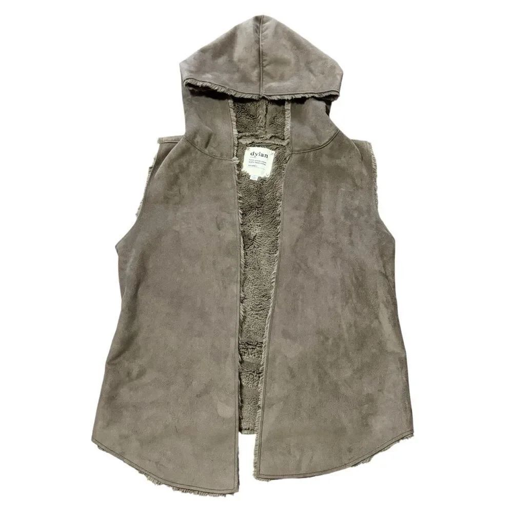 Dylan Faux Fur Sleeveless Reversible Women's Hooded Vest Taupe Brown XL - Picture 8 of 15
